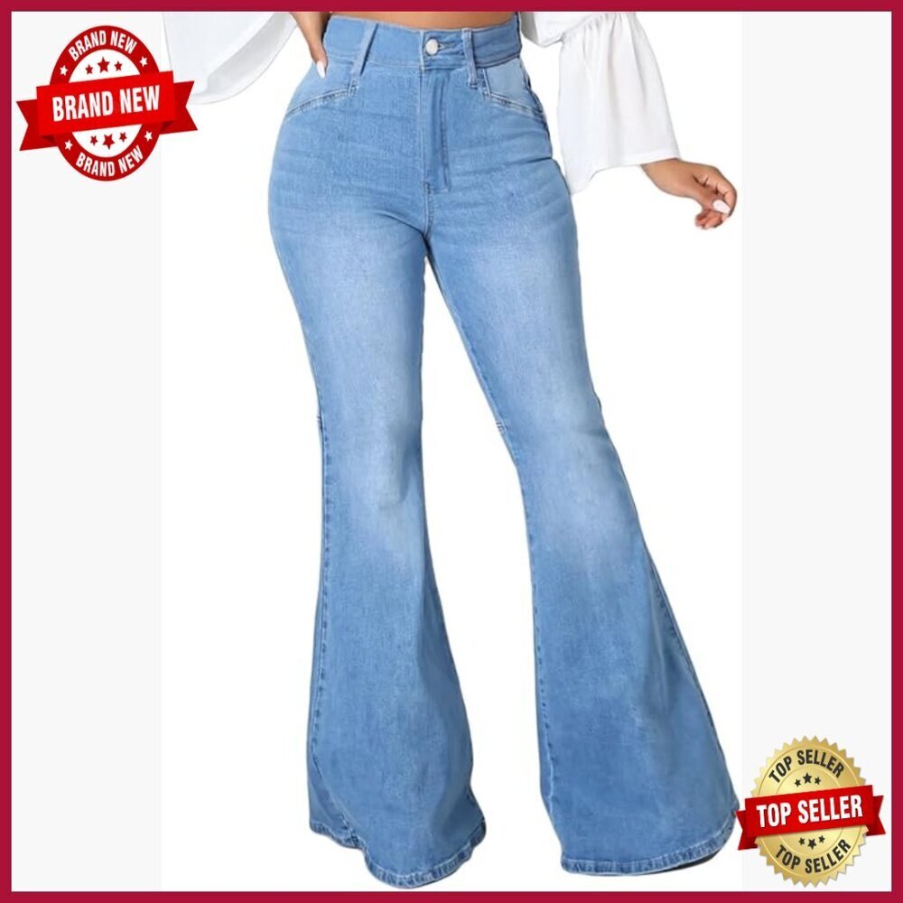 Flared Bell Bottom Jeans with Ripped Holes and Raw Hem
